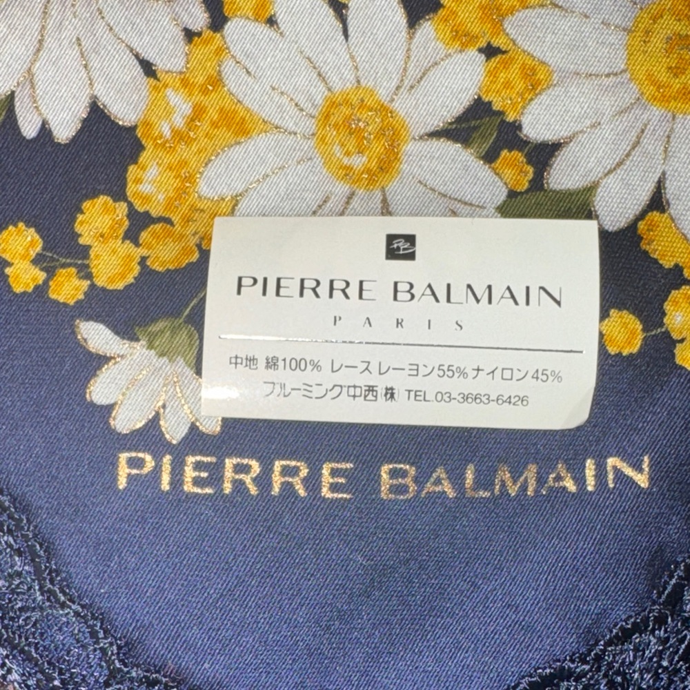 Pierre Balmain Floral Scarf in Navy with Yellow and Pink - Picture 5 of 7